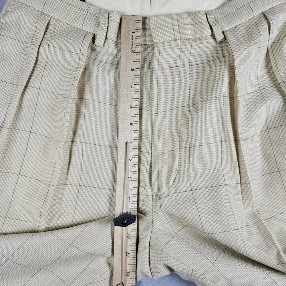 VTG Polo Ralph Lauren Pants Mens 31x26 Beige Windowpane Wool Pleated Cuffed USA